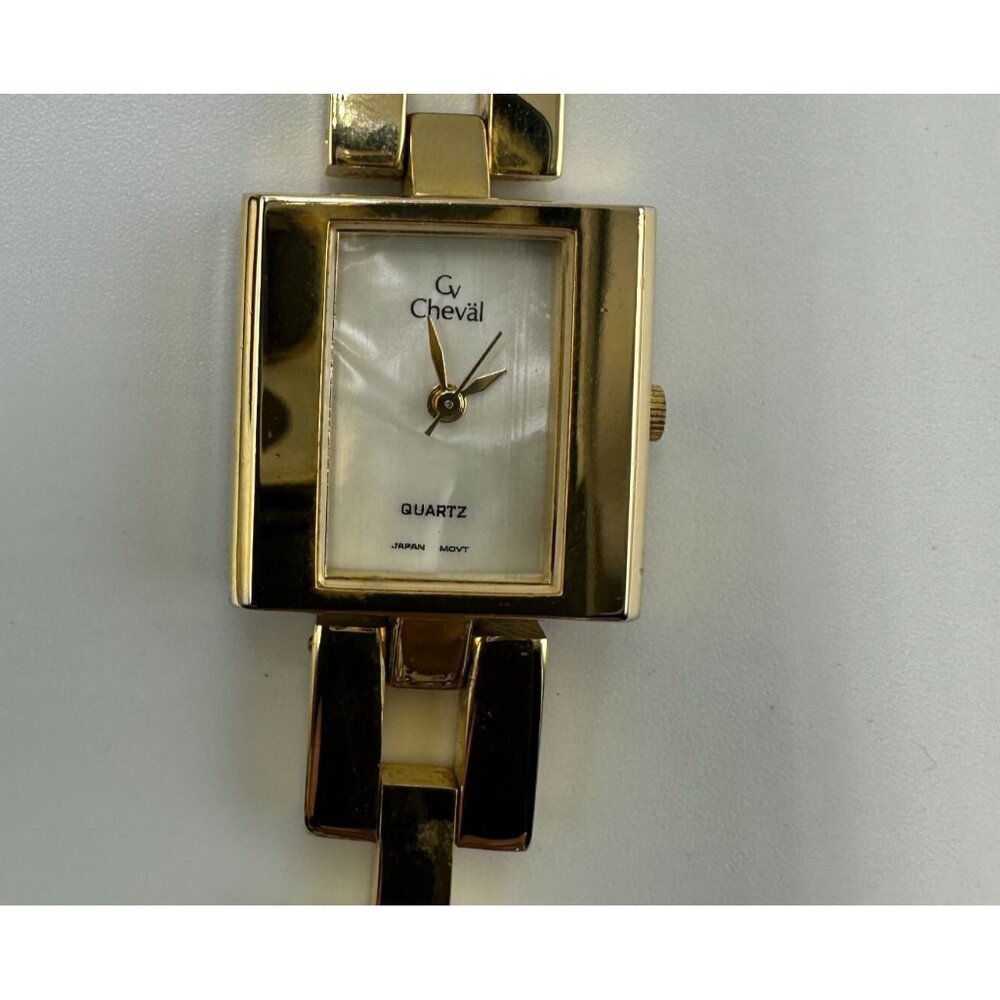 3/$30 Cheval Watch Women Gold Tone White Chunky Link Band New Battery 7.5"
